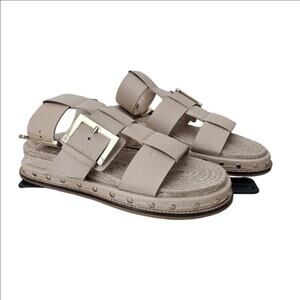 Asos DESIGN Leather Studded Espadrilles Ankle Strap Gladiator Sandals Size 8